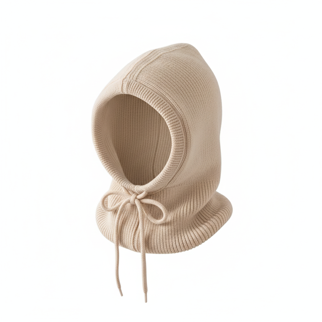 Knitted Hooded Caps Winter Balaclava Hats Women Korean Style Outdoor Warmer Drawstring Hats One-piece Neck Collar Beanies Cap