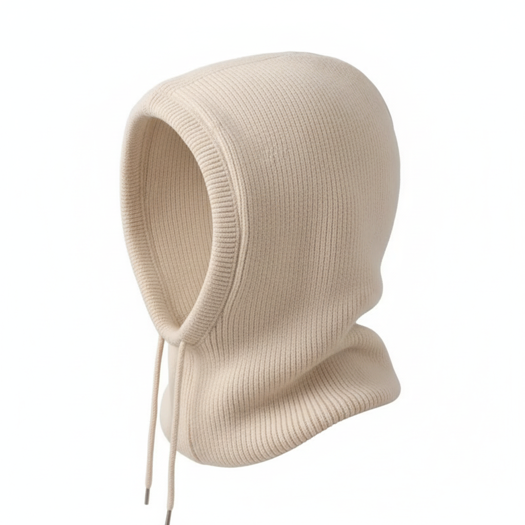 Knitted Hooded Caps Winter Balaclava Hats Women Korean Style Outdoor Warmer Drawstring Hats One-piece Neck Collar Beanies Cap
